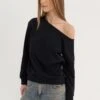 Even&Odd BASIC OFF SHOULDER SWEATSHIRT - Sweatshirt - Black