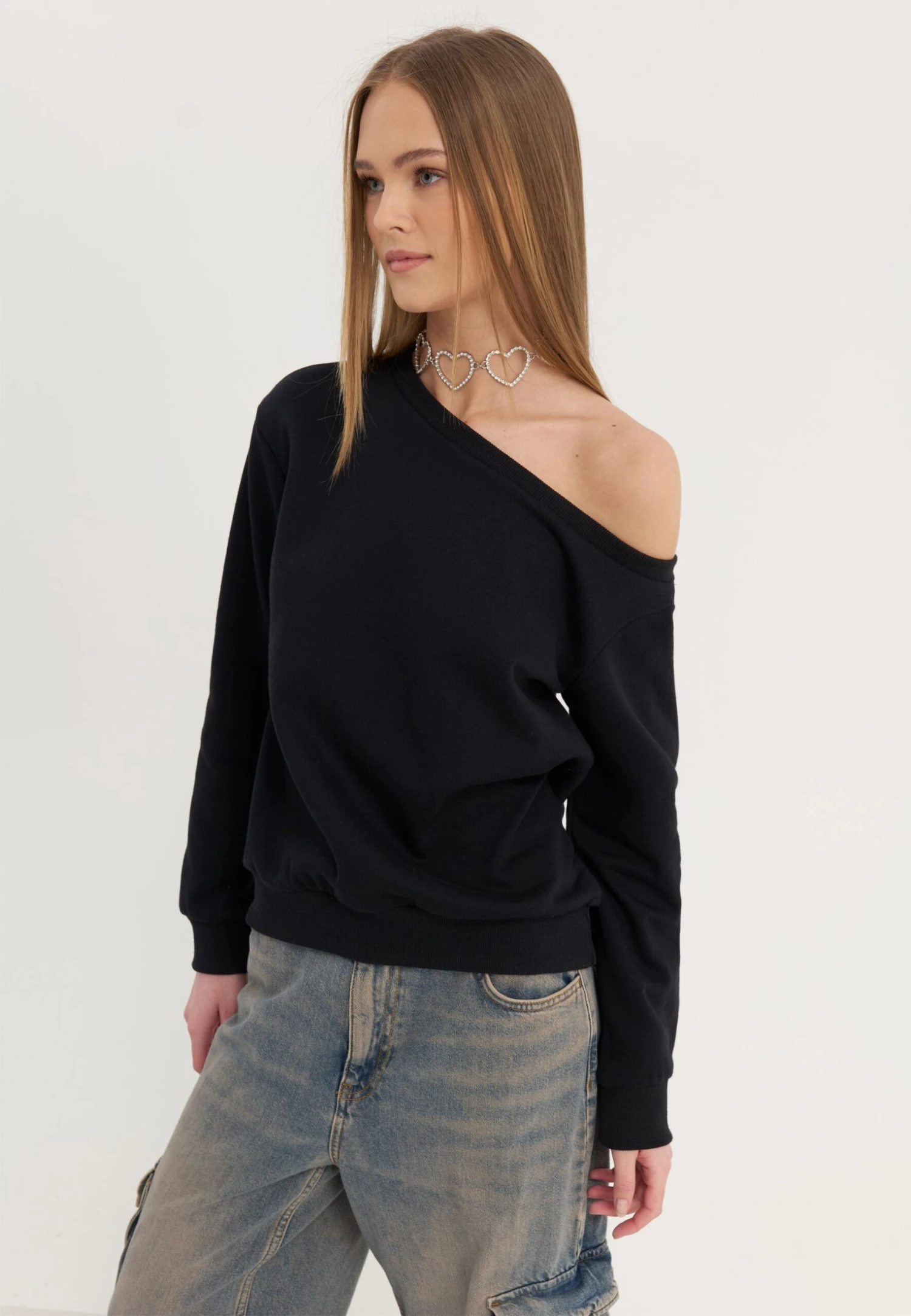 Even&Odd BASIC OFF SHOULDER SWEATSHIRT - Sweatshirt - Black 1 Even&Odd BASIC OFF SHOULDER SWEATSHIRT - Sweatshirt - Black