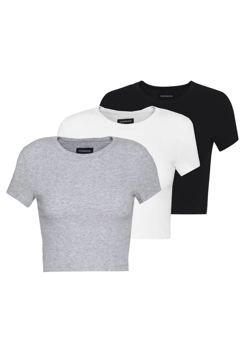 Even&Odd 3 PACK - T-Shirt Basic - White/black/light Grey 1 Even&Odd 3 PACK - T-Shirt Basic - White/black/light Grey